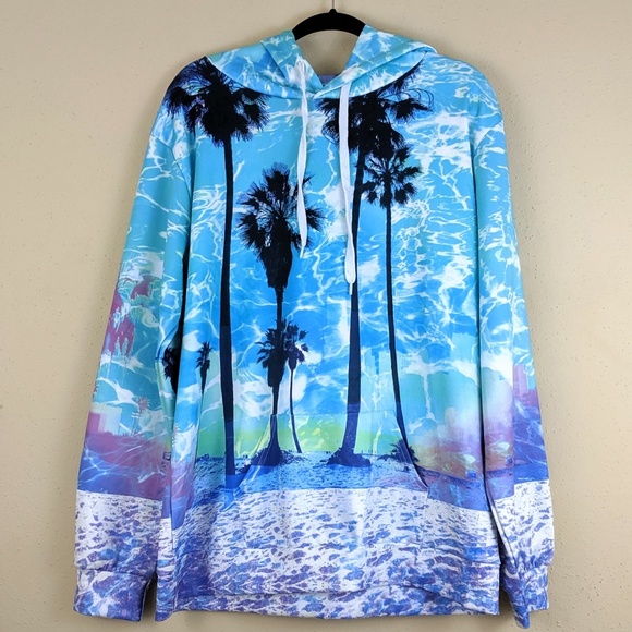 No Brand Tops - Teal Blue Sweatshirt Pullover Palm Trees  Plus XXL
